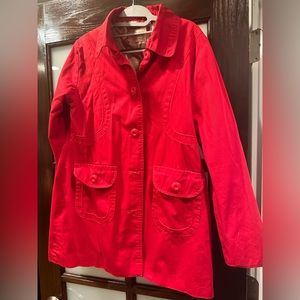 Red twill utility jacket, size M. Perfect for fall or spring.